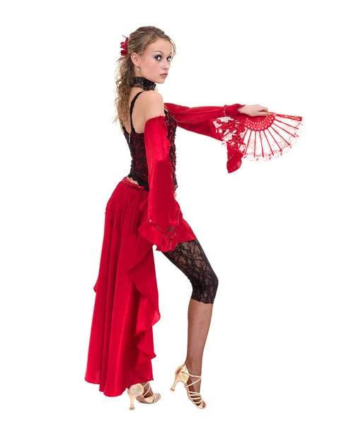 Young woman dancing, isolated in full body on white — Stock Photo, Image