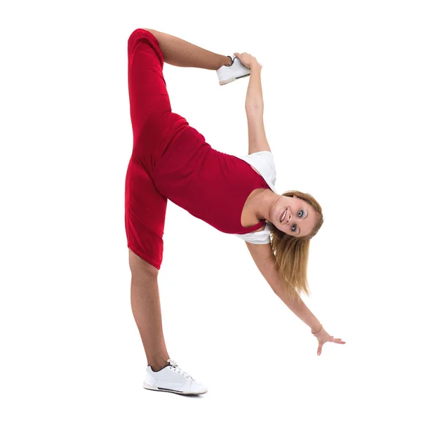 Fitness woman doing exercises, isolated on white background in full length. — Stock Photo, Image