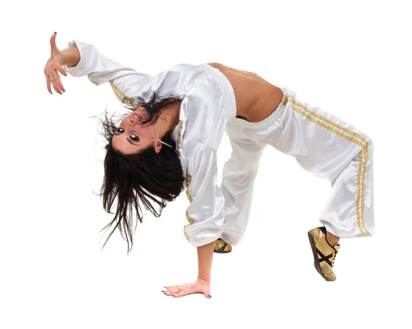 Disco dancer showing some movements against isolated white — Stock Photo, Image