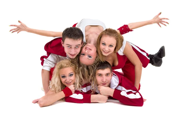 Disco dancer team dancing, isolated on white in full length. — Stock Photo, Image