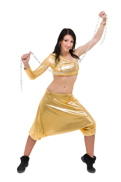 Disco dancer showing some movements against isolated white — Stock Photo, Image