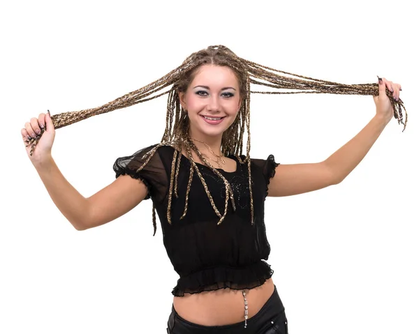 Portrait of young smiling woman with dreadlocks. — Stock Photo, Image