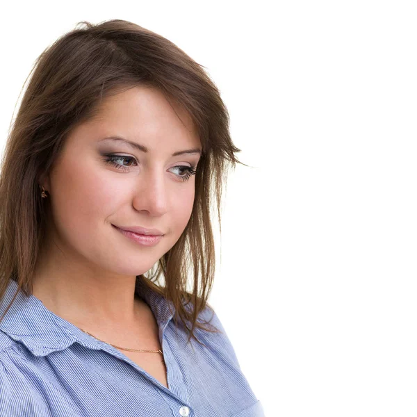 Retrato de primer plano de una mujer de ensueño aislada en blanco —  Fotos de Stock