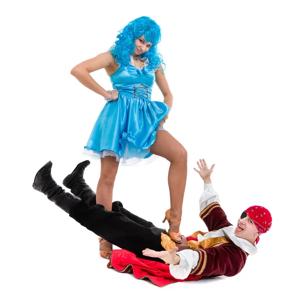 Casal pronto para festa no Halloween — Fotografia de Stock