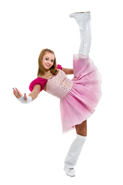 Καρναβάλι κορίτσι χορεύτρια θέτοντας, απομονωμένα σε λευκό — Φωτογραφία Αρχείου