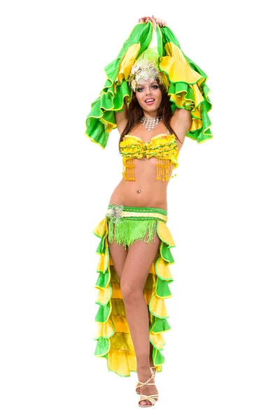 One caucasian woman samba dancer dancing isolated on white in full length Royalty Free Stock Photos