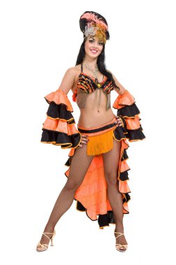 bir beyaz kadın samba dansçı tam uzunlukta beyaz izole