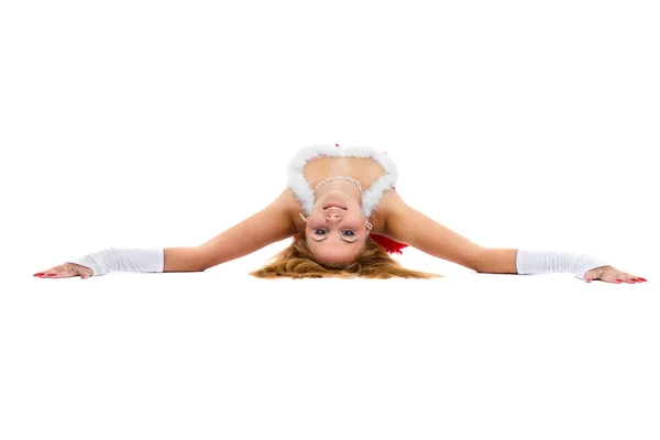 Sexy woman wearing a bunny costume posing against isolated white in full length — Stock Photo, Image