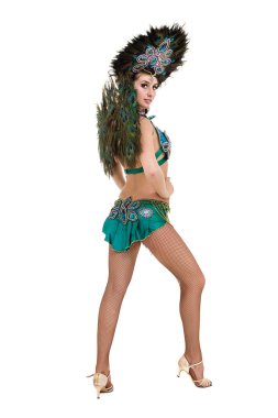 bir beyaz kadın samba dansçı tam uzunlukta beyaz izole