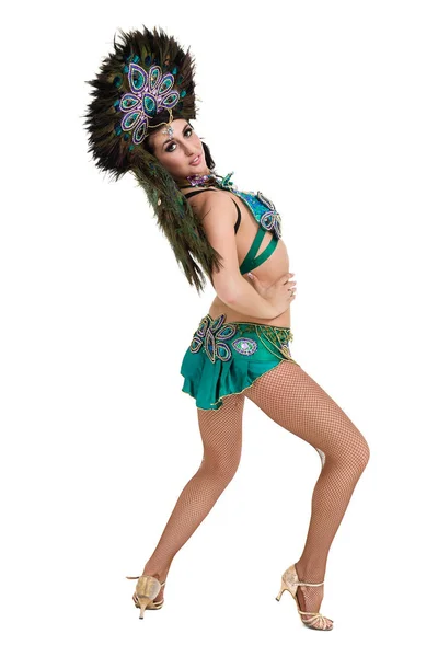 One caucasian woman samba dancer dancing isolated on white in full length — Stock Photo, Image