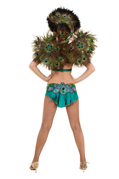 One caucasian woman samba dancer dancing isolated on white in full length — Stock Photo, Image