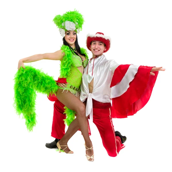 Zingaro ballerino di flamenco coppia ballare contro isolato sfondo bianco — Foto Stock