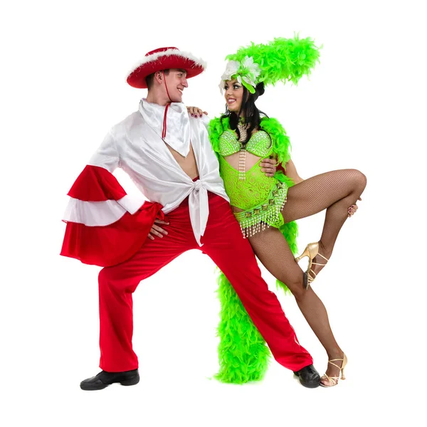 Zigeuner-Flamenco-Tänzerpaar tanzt vor isoliertem weißen Hintergrund — Stockfoto