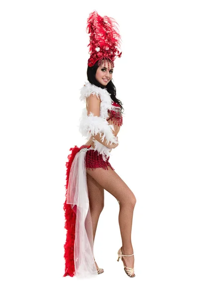 One caucasian woman samba dancer dancing isolated on white in full length — Stock Photo, Image