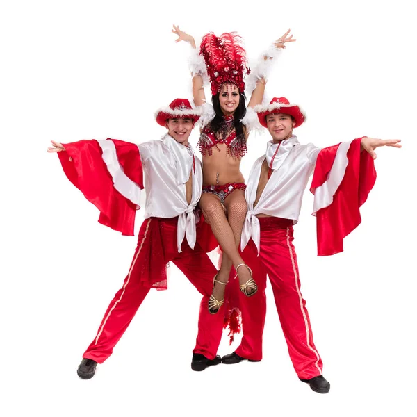 Samba dancer team dancing isolated on white background — Stock Photo, Image