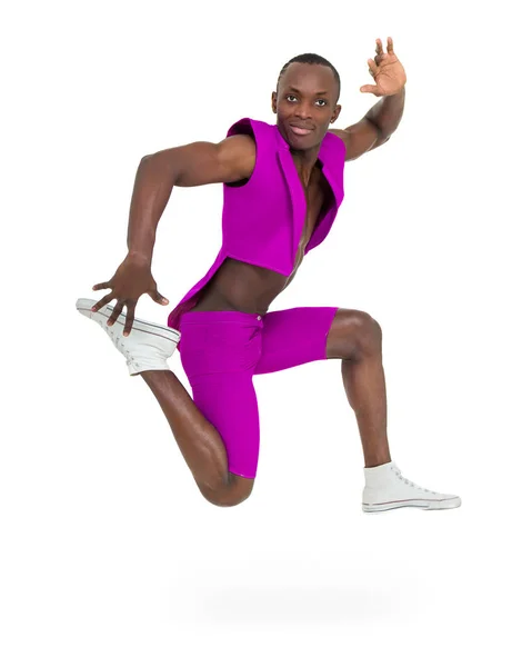 Disco dançarino mostrando alguns movimentos contra branco isolado — Fotografia de Stock
