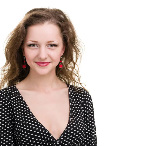 Feliz mujer sonriendo retrato aislado sobre un blanco —  Fotos de Stock