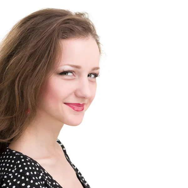 Felice donna sorridente ritratto isolato su un bianco — Foto Stock