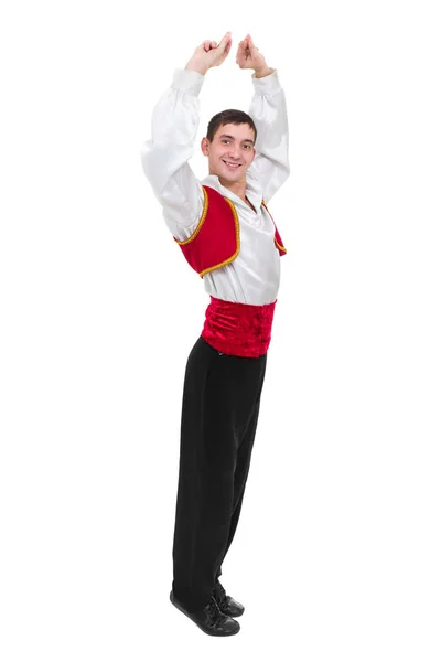 Dancing man wearing a toreador costume. Isolated on white in full length. — Stock Photo, Image