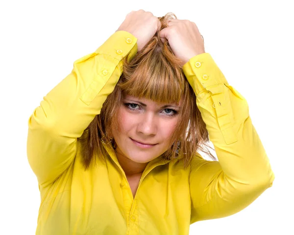 Thoughtful business woman portrait isolated over a white — Stock Photo, Image