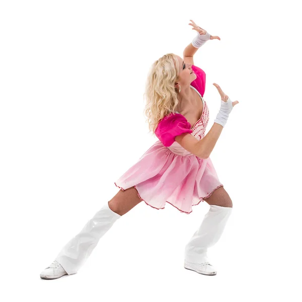 Disco dansator care prezintă unele mișcări împotriva albului izolat — Fotografie, imagine de stoc