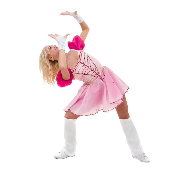 Disco dancer showing some movements against isolated white — Stock Photo, Image