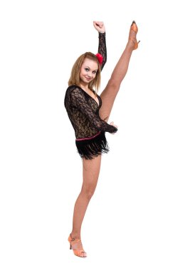 genç kadın dans, beyaz izole tam vücut