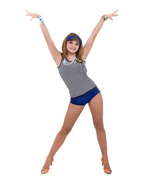 Young woman dancing, isolated in full body on white — Stock Photo, Image