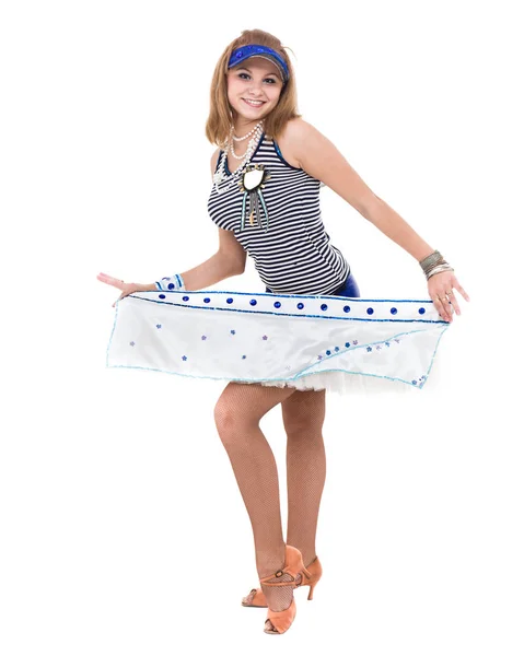 Young woman dancing, isolated in full body on white — Stock Photo, Image