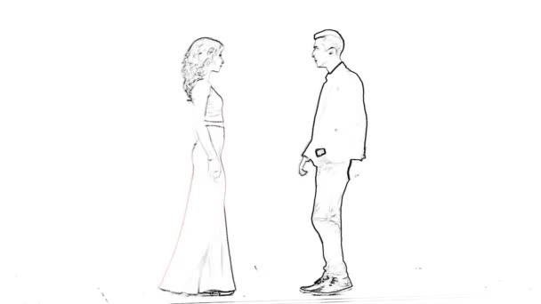 Animação de casal elegante dançando no branco — Vídeo de Stock