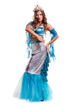 Karnaval dansçı Kadın kılığında, bir deniz kızı izole gibi beyaz giyinmiş