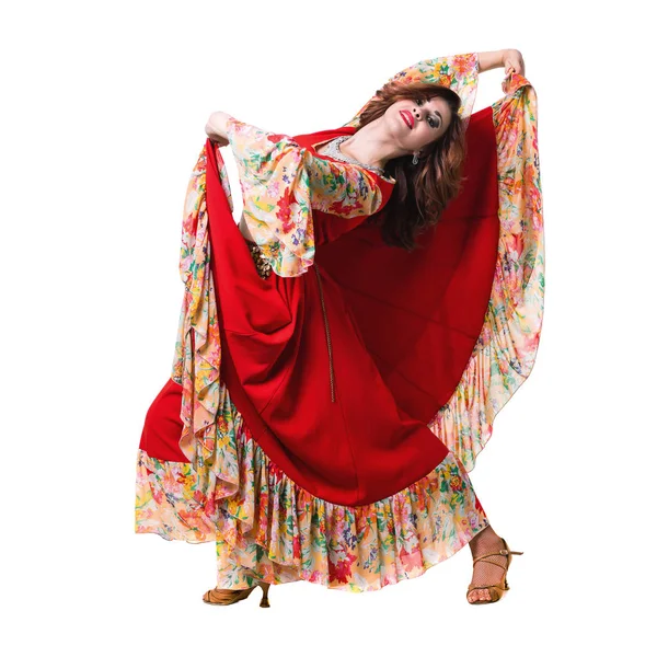 Junge Frau tanzt, isoliert in vollem Körper auf weiß — Stockfoto