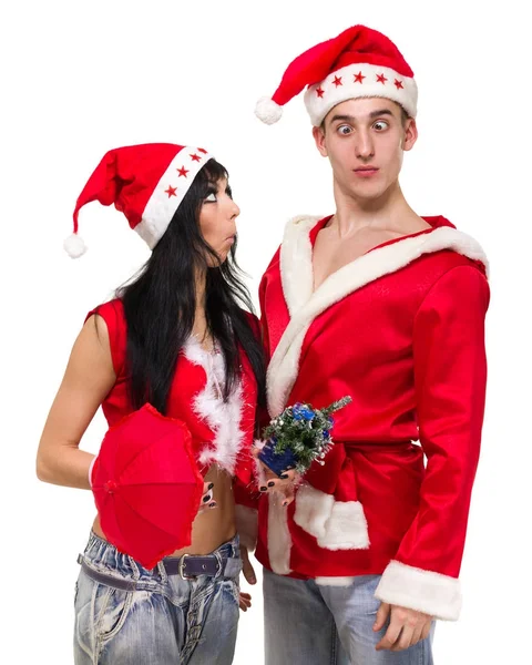 Happy christmas couple, isolated over white — Stock Photo, Image