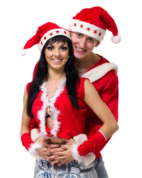 Happy christmas couple, isolated over white — Stock Photo, Image