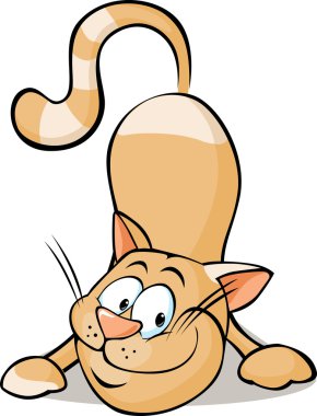 Beyaz arka plan üzerinde - vektör illüstrasyon izole kahverengi şirin kedi çizgi film oyuncu