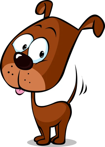 Aranyos barna kutya rajzfilm állandó elszigetelt a fehér háttér - vektor-illusztráció — Stock Vector