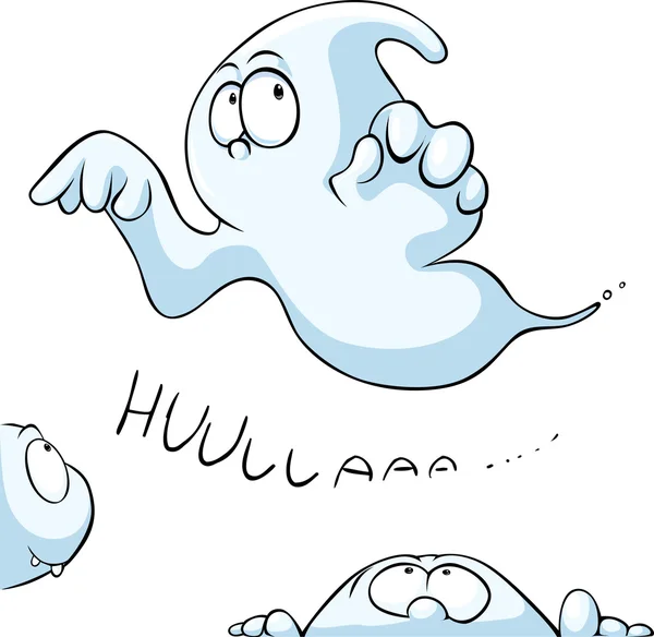 Lindo fantasma mirando aislado sobre fondo blanco - ilustración de dibujos animados vectoriales — Vector de stock
