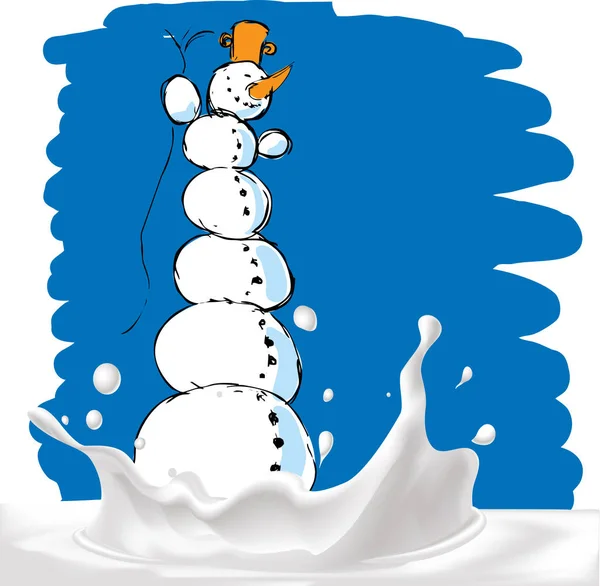 Muñeco de nieve en salpicadura de leche - ilustración vectorial — Vector de stock