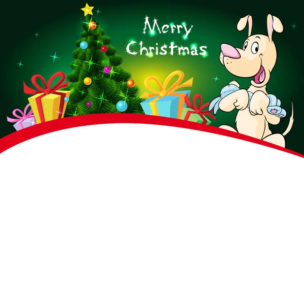 Lustiges Weihnachtsdesign mit Weihnachtsbaum und Hundehaltepuppe - Vektor-Illustration — Stockvektor