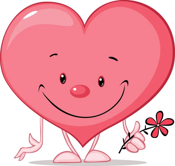 Carino cuore San Valentino tenere fiore illustrazione - vettore cartone animato — Vettoriale Stock