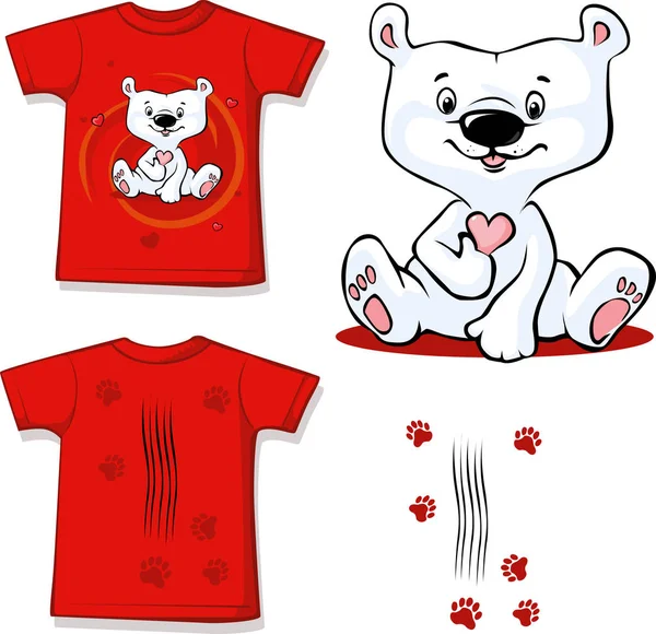 Oso polar impreso en camisa roja - ilustración vectorial — Vector de stock