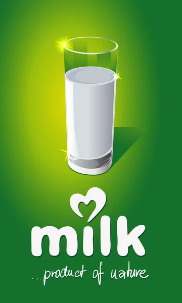 Конструкция молока со стеклом на зеленом фоне - векторная иллюстрация — стоковый вектор