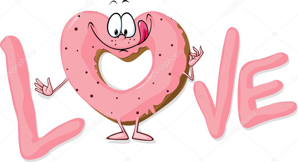 cute sweet donut heart shaped in love - vector illustration