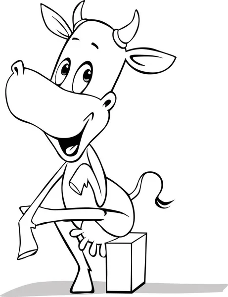 Cute Cow sitting leg over - vector black and white outline illustration — Stock Vector