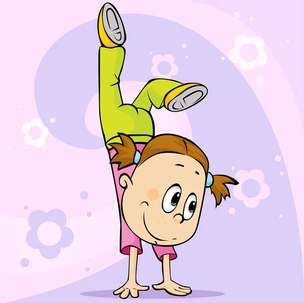 Girl make handstand - vector cartoon illustratio — Stock Vector