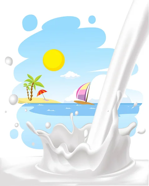 Milk splash with painted background - vector illustration — Stock Vector