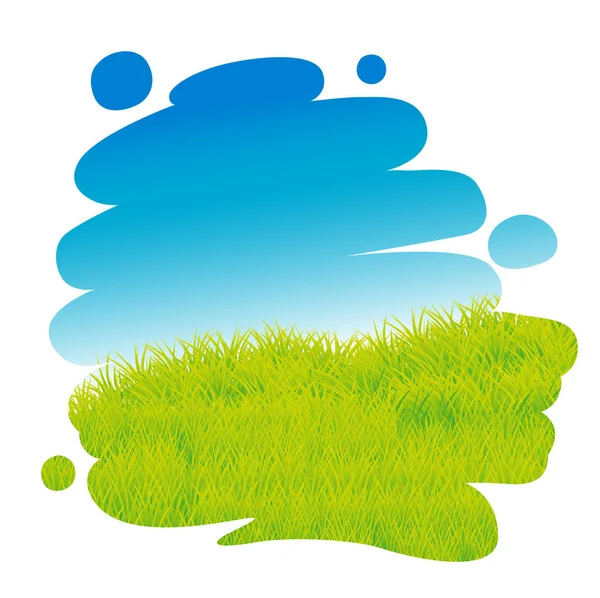 Painted green grass and blue sky landscape - vector illustration — Stock Vector