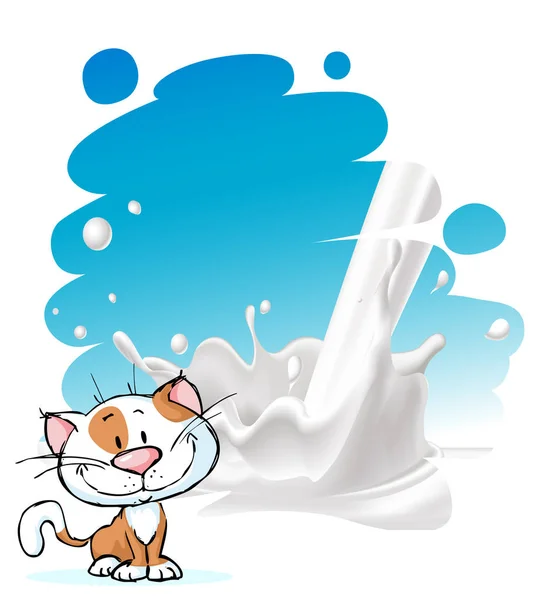 Målade mjölk splash design med söt katt - vektorillustration — Stock vektor