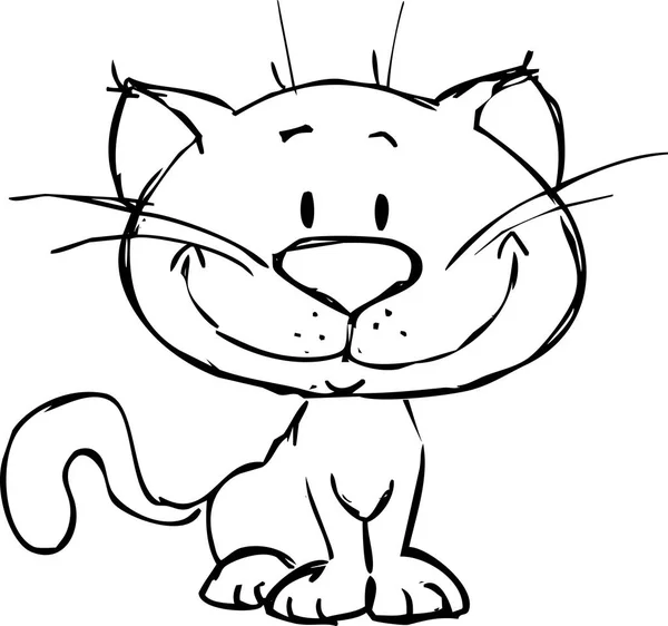 Ładny kot kreskówka - czarno-biały ilustracja wektorowa — Wektor stockowy