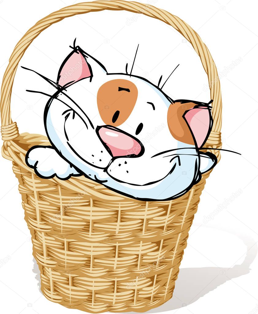 white kitty in basket - vector illustration